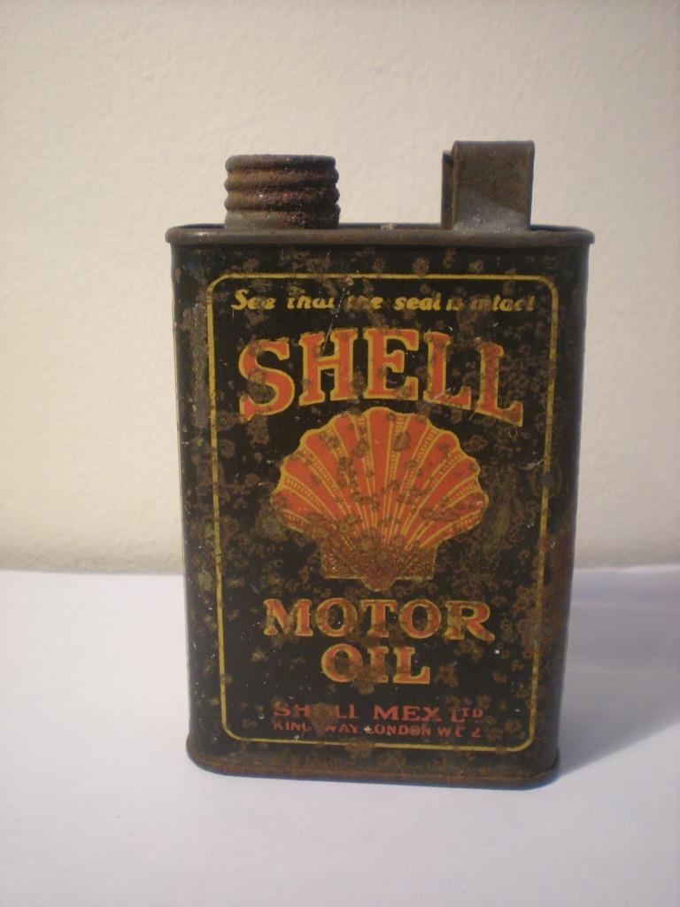 VINTAGE ''SHELL'' MOTOR OIL CAN  SALESMAN SAMPLES 2.75X2.5 INCH Valve Top