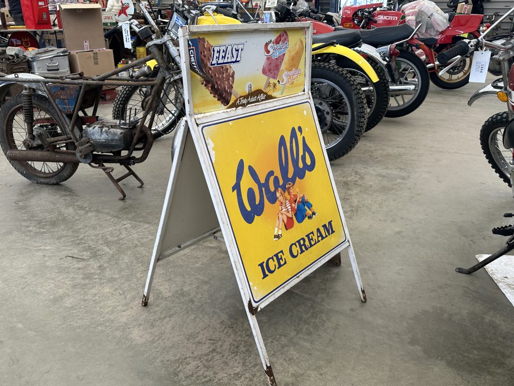 Walls ice cream vintage advertising board and classic motorcycles at Cheffins auction