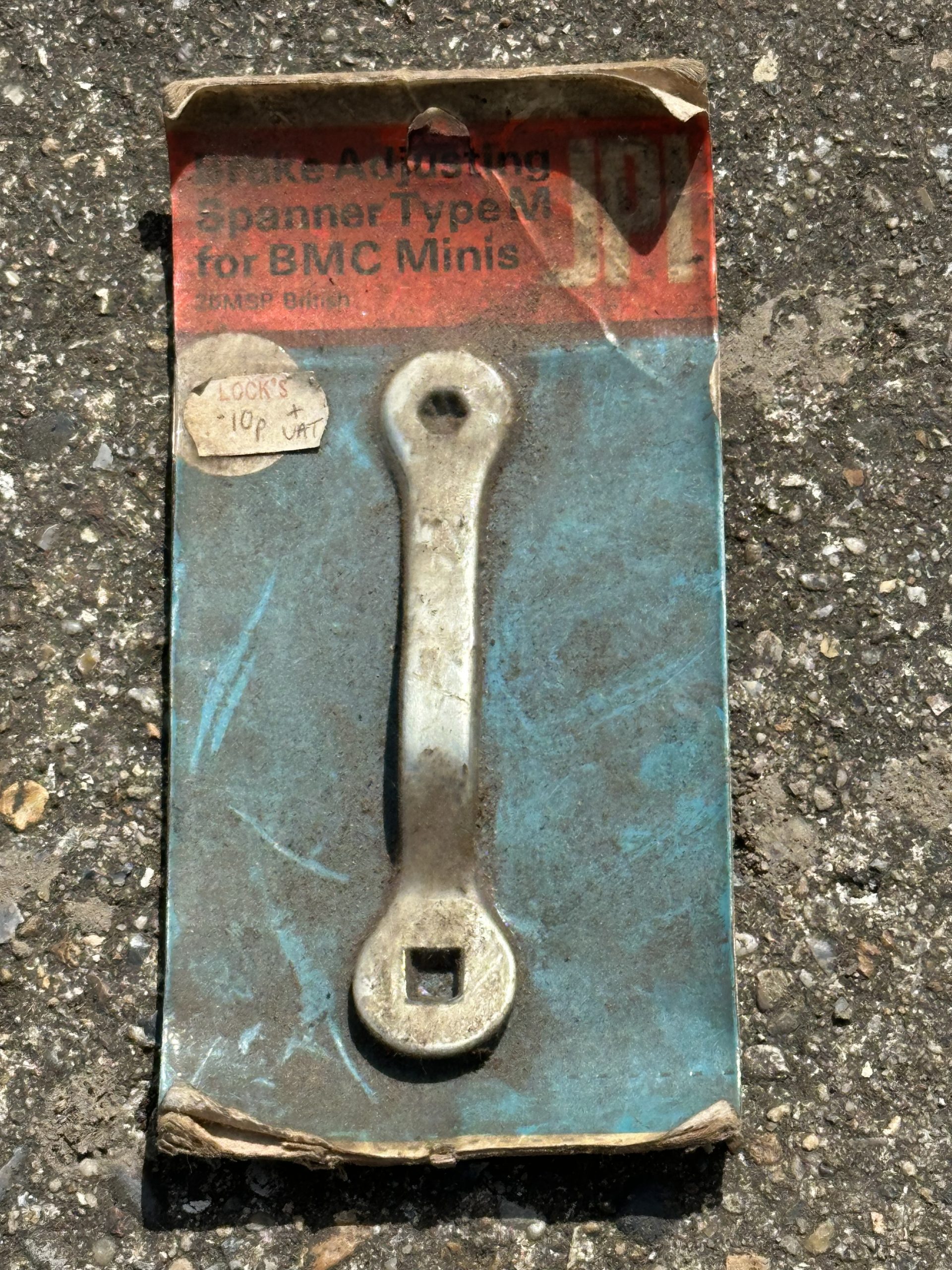 BMC Mini brake adjusting spanner in original packaging with 10p price sticker